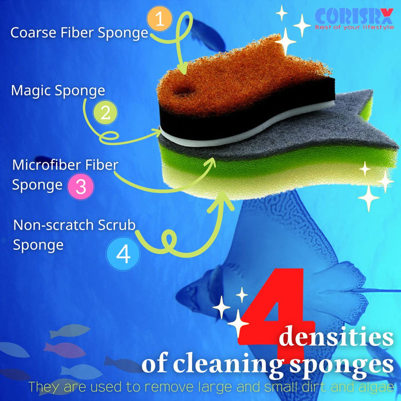 3 Packs Aquarium Fish Shape Glass Cleaner Sponge, 4 Kinds of Density Cleaning Sponge for Glass Walls, Fish Tank Scraper Pad for Glasses Aquariums - Hand Held Cleaner Scrubber Pad, Limpiador acuarios - BeesActive Australia