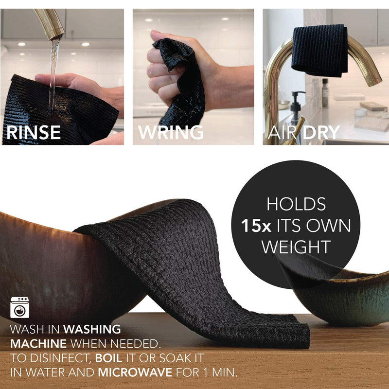 SCANDISH Black Swedish Dishcloths for Kitchen - Set of 3 Swedish Dish Cloths | Swedish Dish Towels Made in Sweden | Reusable, Compostable Black Dishcloths for Kitchen - BeesActive Australia