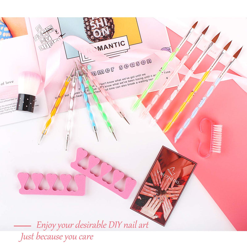 V BUTIGIRL 14 Acrylic Nail Brush Set, 5 UV Gel Nail Brush for Gel Builder Nail Painting 5 Double Ended Dotting Pen and 2 Nail Art Dust Brush 2 Toe Separators for Acrylic Application - BeesActive Australia