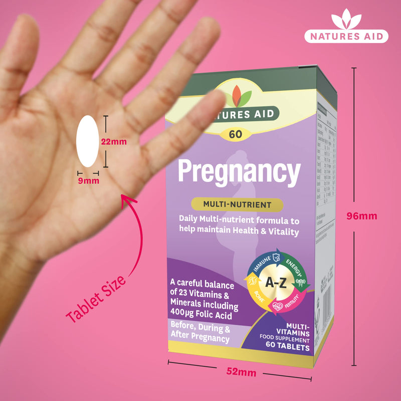 Natures Aid Pregnancy Multi-Vitamins and Minerals Tablets (23 Essential Vitamins and Minerals, 60 Tablets, Before, During and After Pregnancy, Vegan Society Approved, Made in the UK) - BeesActive Australia