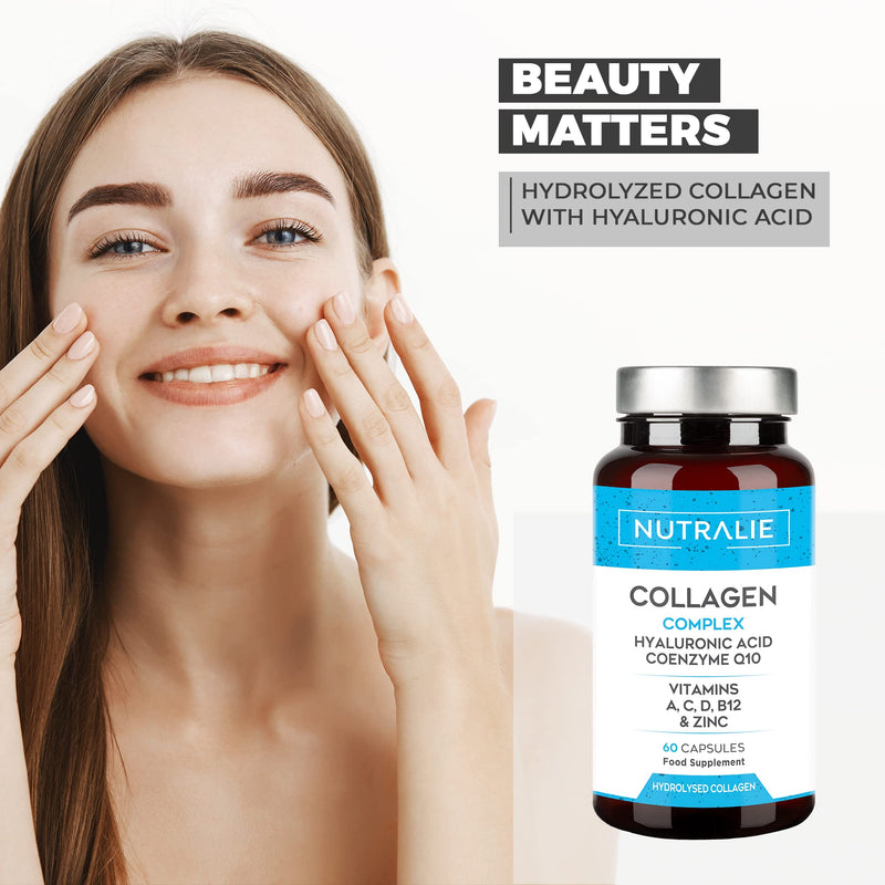 Collagen + Hyaluronic Acid + Coenzyme Q10 + Vitamins A, C, D and B12 + Zinc | for Skin, Joints and Hair | Hydrolysed Collagen 60 Capsules | Nutralie - BeesActive Australia