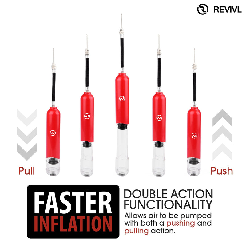 Ball Pump and Needles - Air Pump for Balls, Basketball, Soccer, Volleyball, Football, Sport Ball - Hand Pump for Inflatables - Never Lose Pin Again with Holder - Pumps Two Ways for Faster Inflation Red - BeesActive Australia