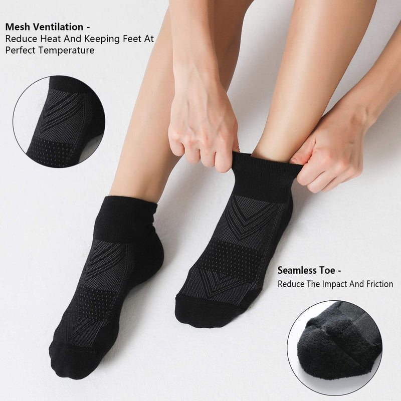 [AUSTRALIA] - CelerSport 6 Pack Men's Ankle Socks with Cushion, Sport Athletic Running Socks Black Shoe Size: 9-12 