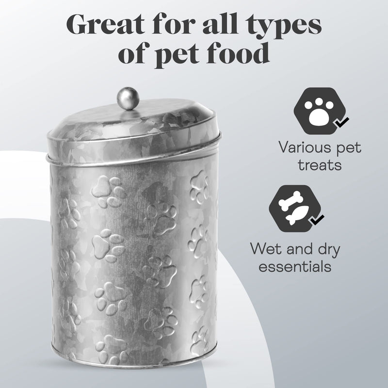 Amici Pet Puppy Paws Galvanized Metal Food Canister, Small, 64oz - BeesActive Australia