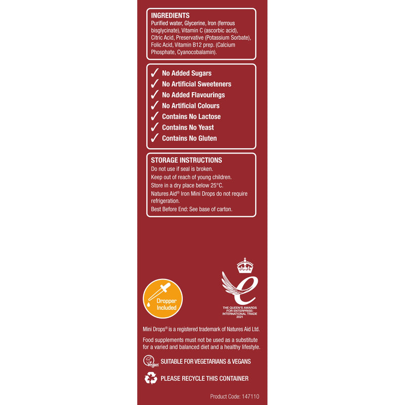 Natures Aid Iron Mini Drops for Infants and Children, Cognitive Development, Sugar Free, 50 ml Single - BeesActive Australia
