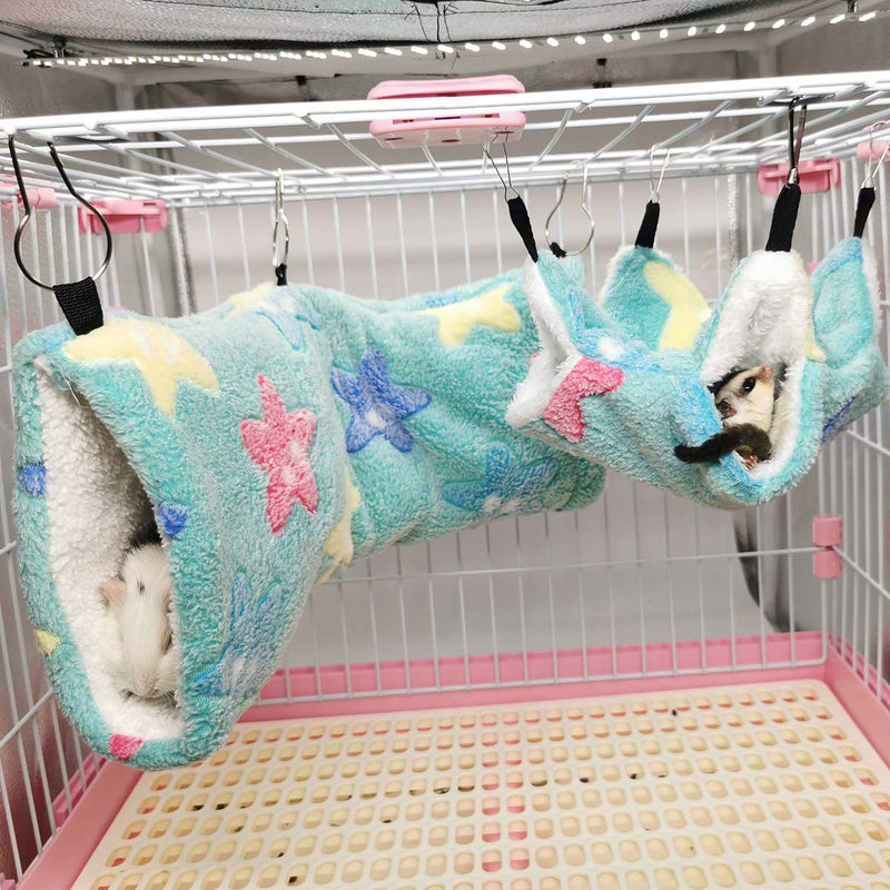 LEFTSTARER Hanging Tunnel for Small Animals, Ferret Hammock Cage Accessories Sugar Glider Toys Hamster Bedding for Chinchilla Squirrel Guinea Pig Rat Toys Green Star - BeesActive Australia