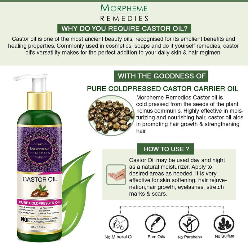 Morpheme Remedies Pure Cold Pressed Castor Oil For Hair & Skin Care, 200ml - BeesActive Australia