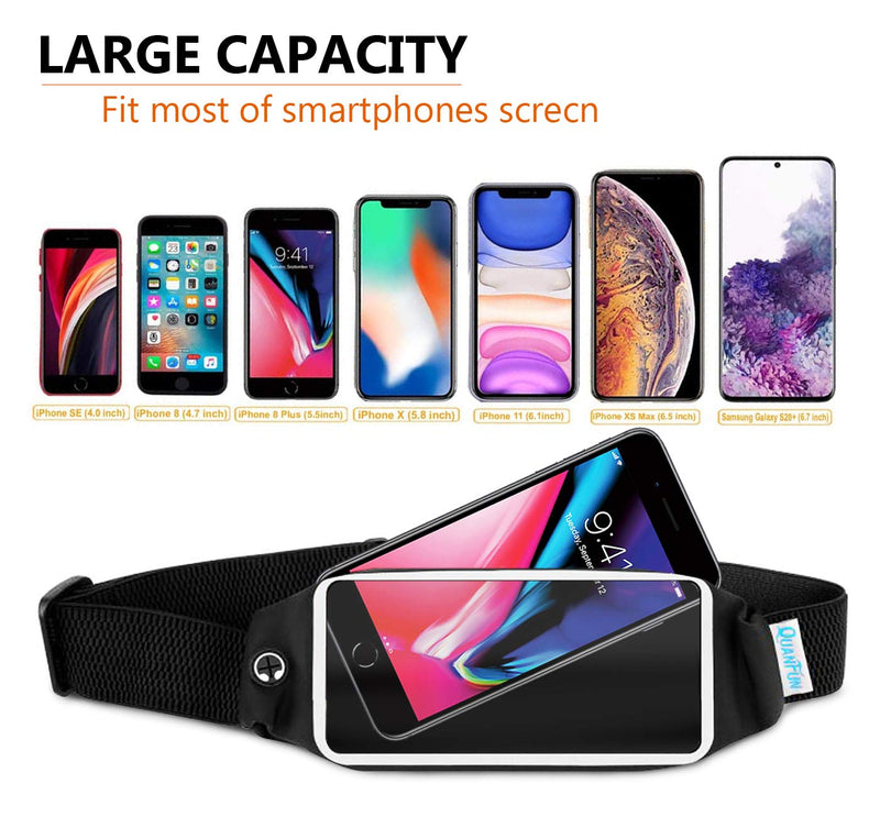 QUANFUN Running Belt for iPhone 13/12/11 Pro Max, XS Max, Galaxy S10+ S20 Plus, S20 Ultra,Note 20,Water Resistant Fanny Pack Sports Fitness Waist Pouch fits Large Phones UP to 6.9" With OtterBox/Case a.Black W/Clear Window - BeesActive Australia