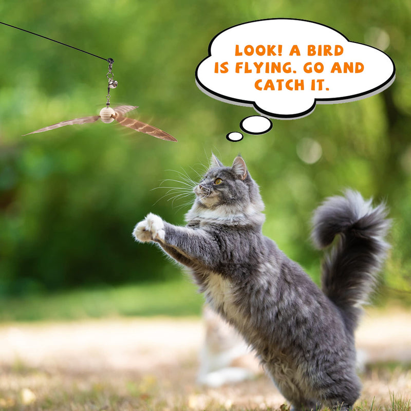 JXFUKAL Cat Wand Toys, Interactive Cat Toys with 3 Feather Refills, 29'' Flexible Steel Wire, Sturdy Wood Handle & Bell for Kitty Kitten, Cat Toys for Indoor Cats Cat Teaser Cat String Toy Set A - BeesActive Australia
