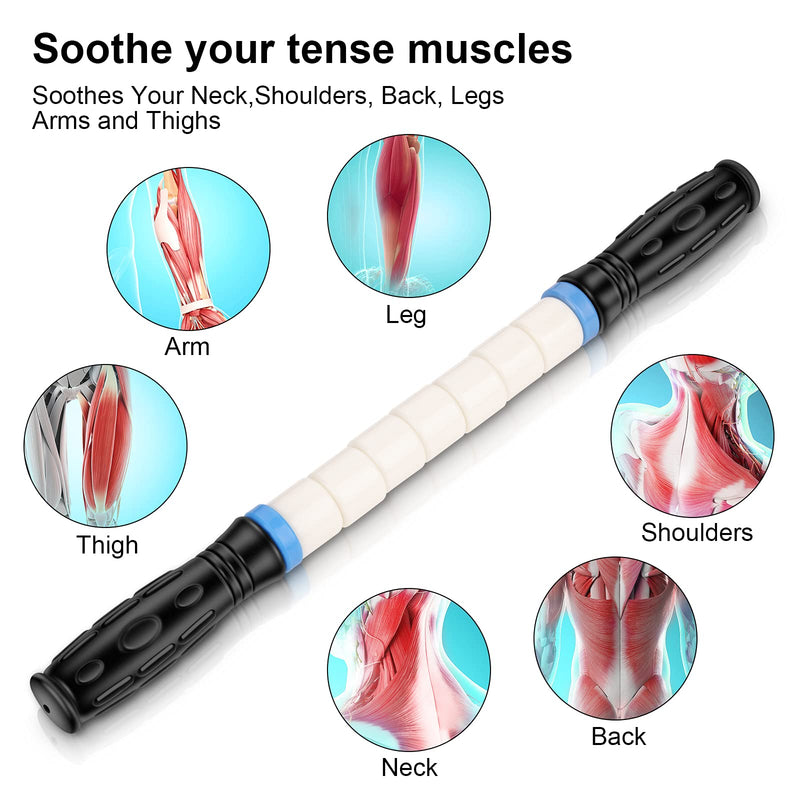 Premium Muscle Roller The Ultimate Massage Roller Stick 17 Inches Recommended by Physical Therapists Promotes Recovery Fast Relief for Cramps Soreness Tight Muscles-White White - BeesActive Australia