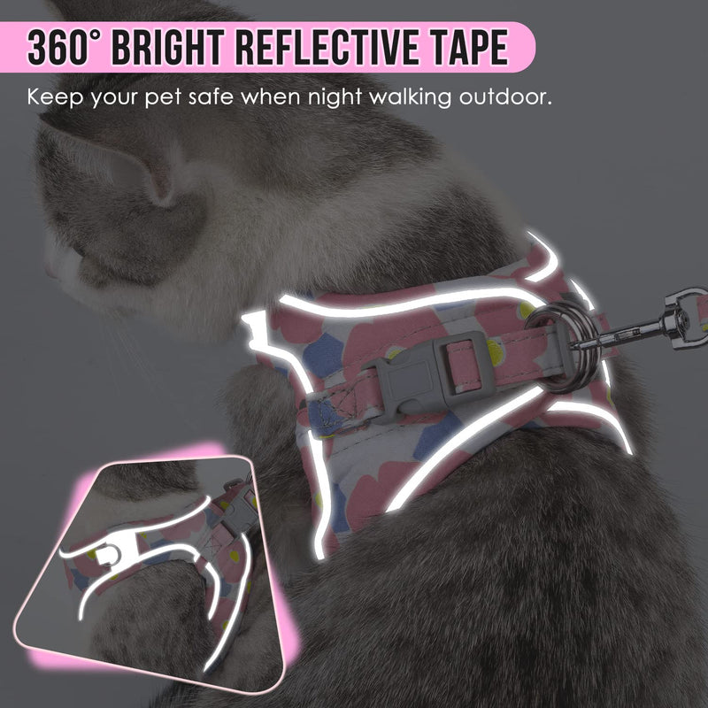 Lukovee Cat Harness and Leash for Walking, Adjustable Escape Proof Vest Harness for Kitten with Reflective Strips Lightweight Step-in Jacket for Cats Puppy Small Pet Traveling Hiking XXS ( Chest 11.0'' ~ 12.2'') A- Pink - BeesActive Australia