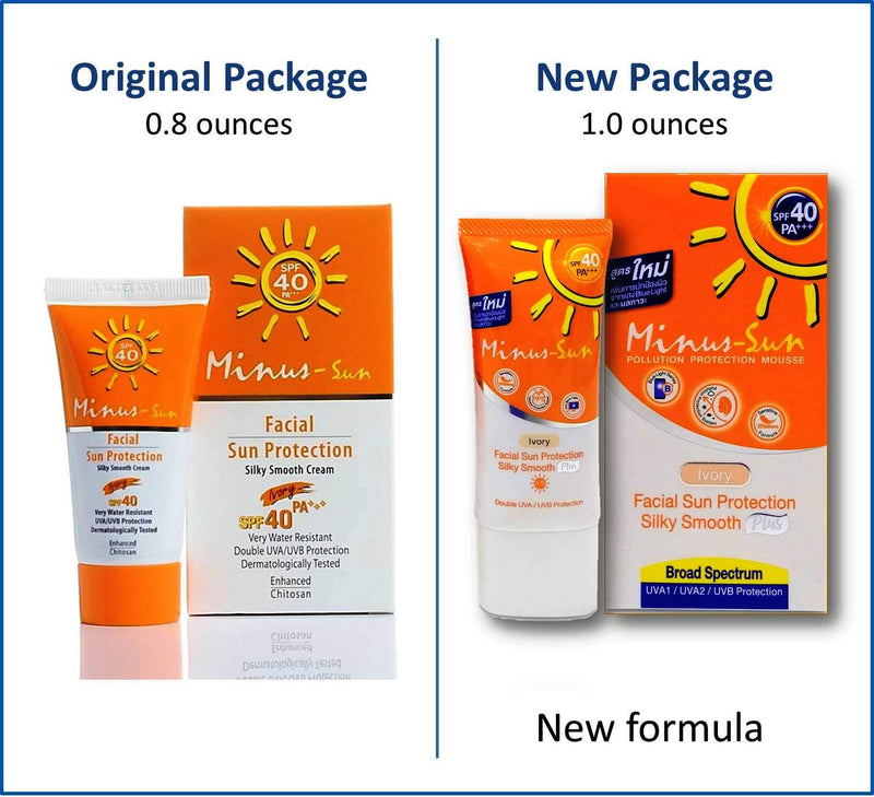 Minus (Sol) Sun SPF40 PA+++ Ivory (New Formula x 1 Ounces) Facial Sun Protection Silky Smooth Plus with Broad Spectrum UVA1 UVA2 and UVB Protection - BeesActive Australia