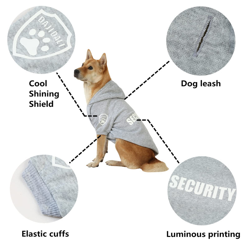 2022 Security Dog Hoodie with Glow-in-The-Dark Prints DAJIDALI Dog Clothes Apparel Winter Sweatshirt Warm Sweater Jacket Coat Hoodie for Small Medium Large Dog Cat 31" Chest Grey - BeesActive Australia