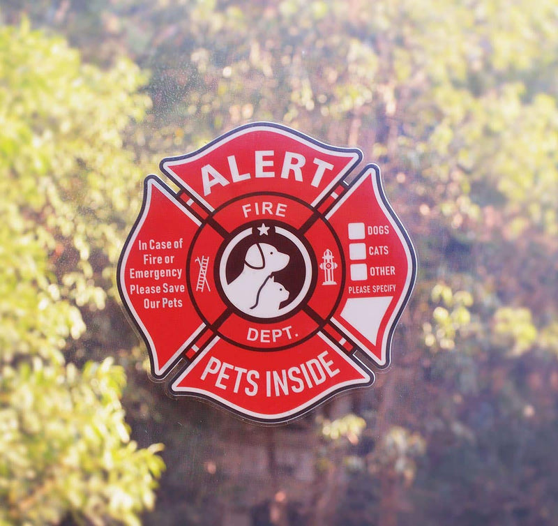 Pet Alert Stickers Static Cling Window Decals Emergency Pets Rescue Sign (6 Pack) with Bonus: Pet Home Alone Wallet Card & Key Tag - NO Adhesive, Removable, UV Resistant - BeesActive Australia