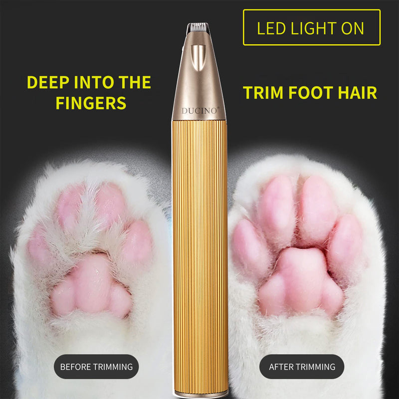 Dog Paw Clippers with LED, USB Rechargeable Professional Dog Grooming Kit, Low Noise Dog Paw Trimmer for Small Dogs and Cats Hair Around Face, Paws, Eyes, Ears, Rump (Gold) Gold - BeesActive Australia