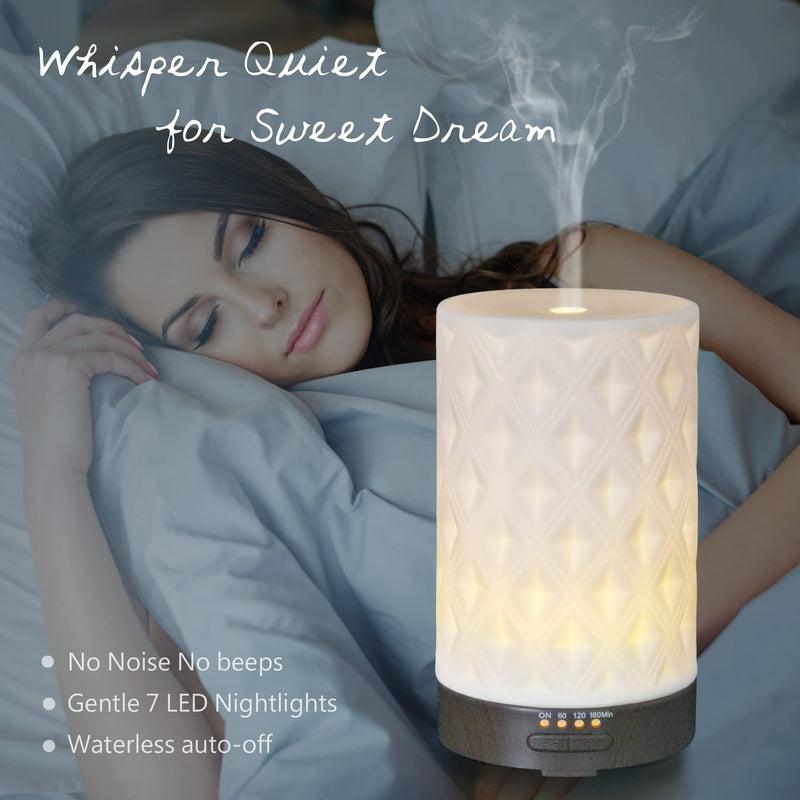 Earnest Living Essential Oil Diffuser for Home White Ceramic Aromatherapy Diffuser 100ml Timers Night Lights Auto Off Function Essential Oils for Diffusers for Home Electric Aroma Diffuser Office Gift Ceramic Gleam 100ml - BeesActive Australia