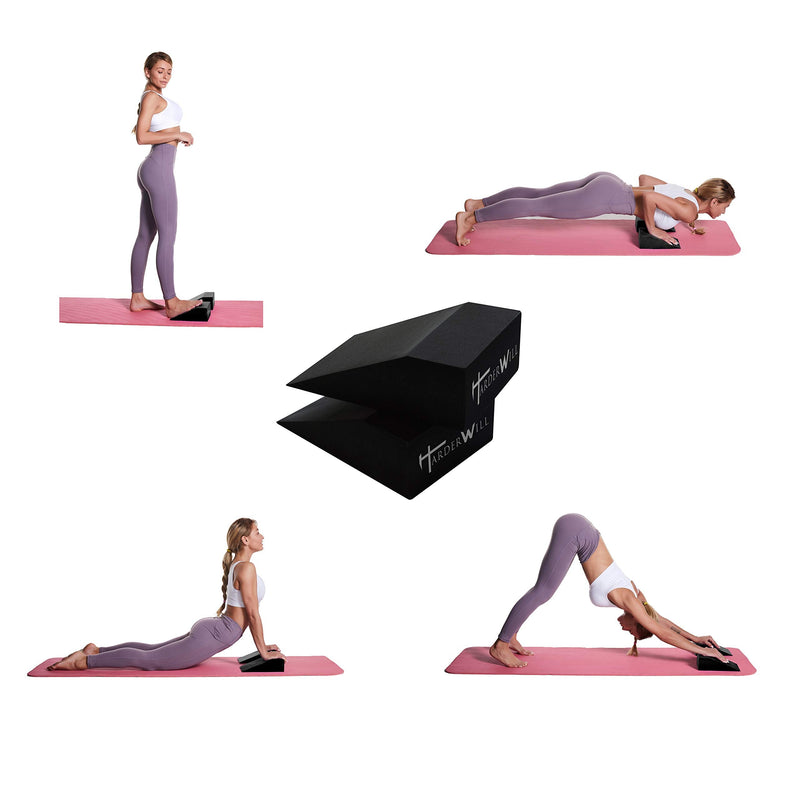 HarderWill 5 in 1 Yoga Foam Wedge Blocks (Pair), Calf Raise Block, Yoga Knee Pads Set, Calf Stretcher, Yoga Wrist Support, Balance, Pushup, Fitness, Pilates, Heel Stretcher, Squat Wedge with Gym Bag - BeesActive Australia