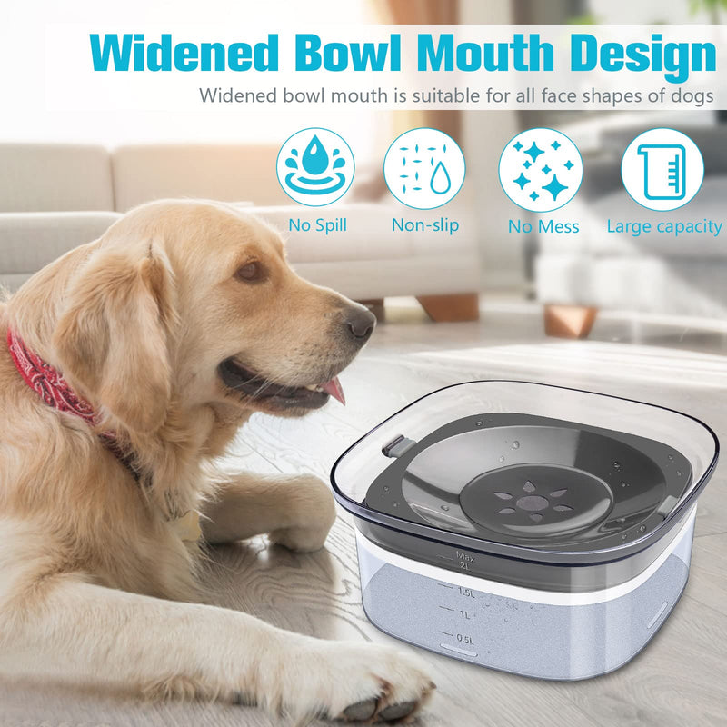 UPSKY 70oz Dog Water Bowl 2L No Spill Dog Bowl Large Capacity Slow Water Feeder, Spill Proof Dog Bowl Transparent Pet Water Dispenser Vehicle Carried Travel Slow Drinking Water Bowl for Dogs, Cats 1.grey - BeesActive Australia