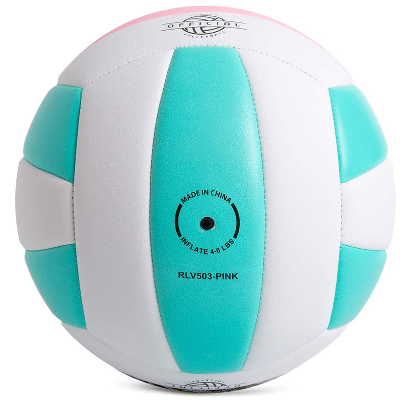 Runleaps Soft Indoor Volleyball Waterproof Volleyball Light Touch Recreational Ball for Pool Gym Indoor Outdoor Size 5 Pink/Light Blue - BeesActive Australia