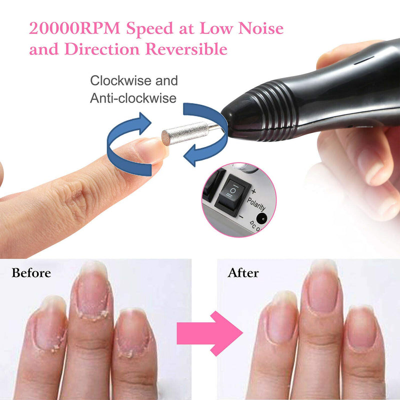 Nail Drill Machine Acrylic Nail File, Nail Art Kit Electric Manicure Pedicure Kit for Gel Acrylic Nails, 20000RPM Nail Buffer Machine Nail Art Drill Kit with Nail Drill Bits for Salon Home Use Silver - BeesActive Australia