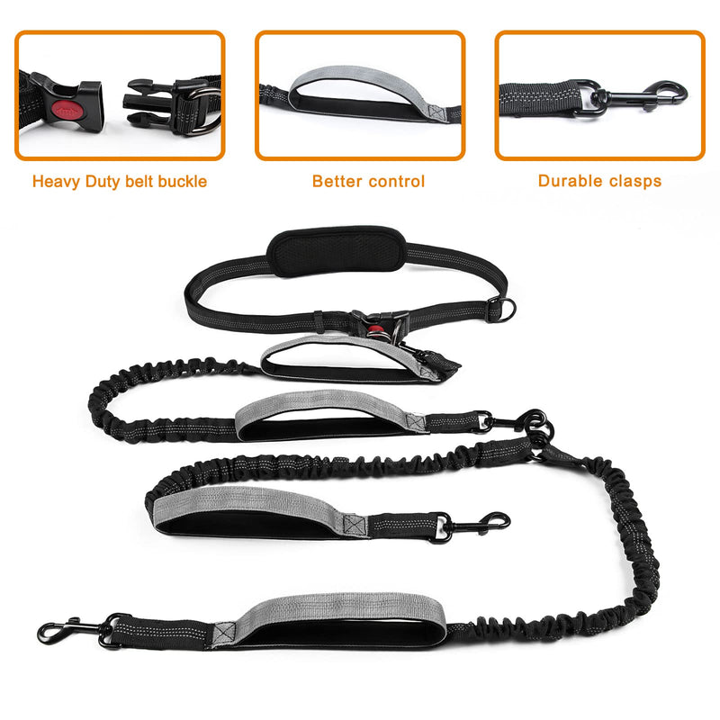 Alsol Lamesa Hands Free Double Dog Leash-Dual Handle Bungee Leash for Medium Dogs Walking,Running,Hiking and Jogging,360° Tangle Free Comfortable Reflective Leash Black - BeesActive Australia