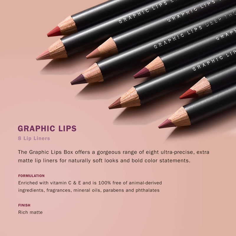 ZOEVA Graphic Lips Box Lip Liner Set - Collector Box, 8 rich, matte shades, soft & bold looks, long-wearing lip definition, easy to apply, smudge-proof, vitamin-enriched, Cruelty-Free, Fragrance-Free - BeesActive Australia