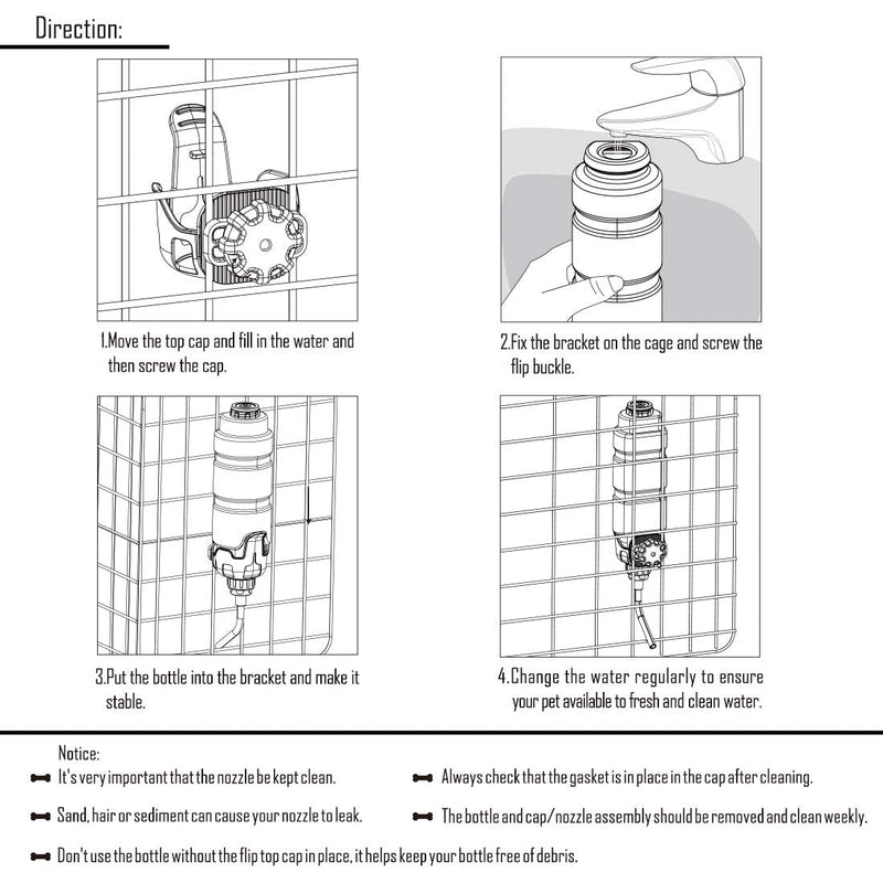 Vannon Dog Water Dispenser for Cage Leakproof Crate Water Bottle for Dogs & Cats & Rabbits Pet Auto Feeding Water Bottle Nozzle Diameter: 12mm, Top Fill, BPA Free 34oz Grey - BeesActive Australia