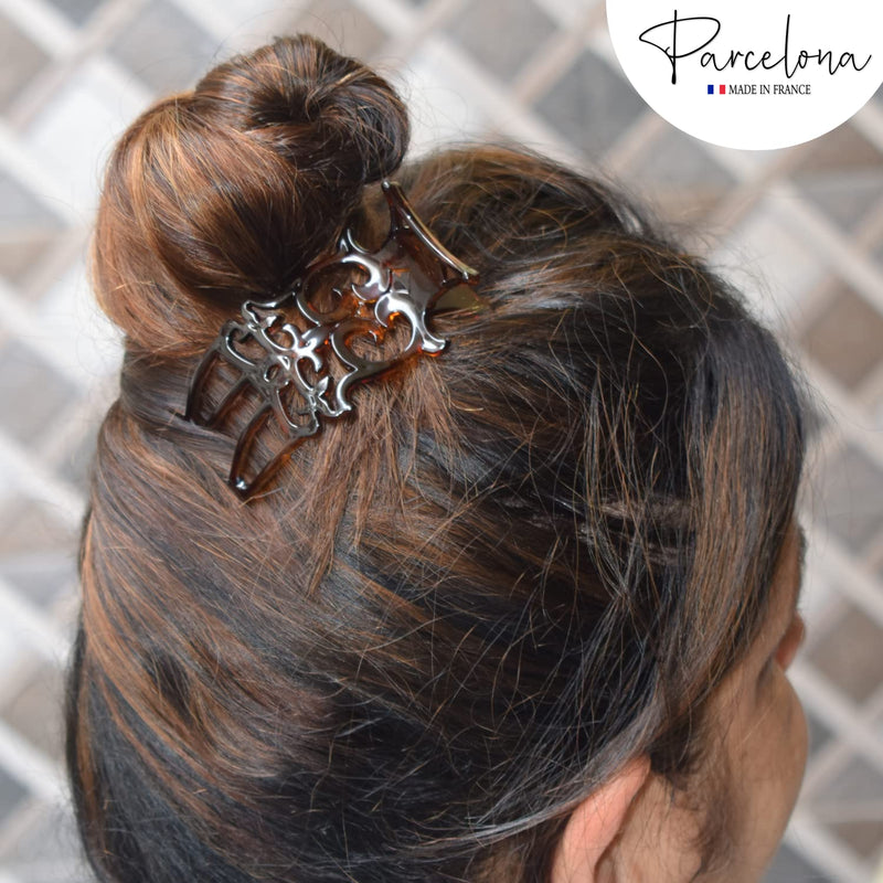 Parcelona French Intricate Celluloid Small Shell Slide in Side Slider Hair Updo Claw for Fine Hair - BeesActive Australia