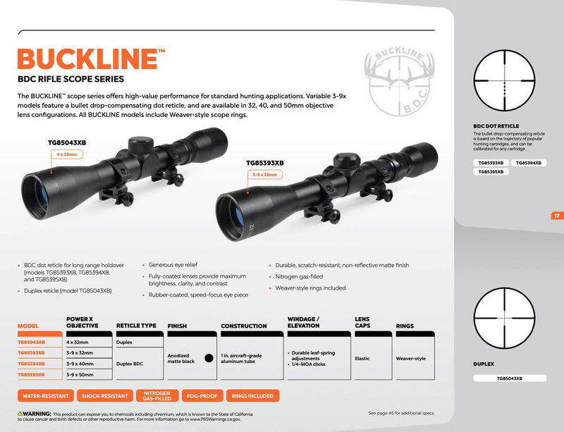 TRUGLO BUCKLINE Hunting Rifle Scope 3-9 x 32mm, BDC Dot Reticle - BeesActive Australia
