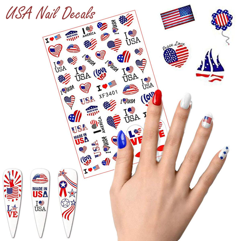 July 4 Nail Art Stickers, USA Independence Day Patriotic Designer Nail Art Decals 3D Self-Adhesive Acrylic Nail Supply Flame Butterfly Heart Design I Love American Nail Sticker 8 Sheets Red - BeesActive Australia