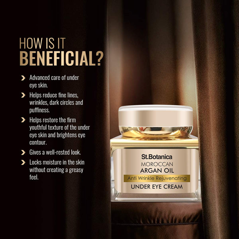 StBotanica Moroccan Argan Oil Anti Wrinkle Rejuvenating Under Eye Cream, 30g - Fights Skin Aging, Fine Lines and Dark Circles - BeesActive Australia