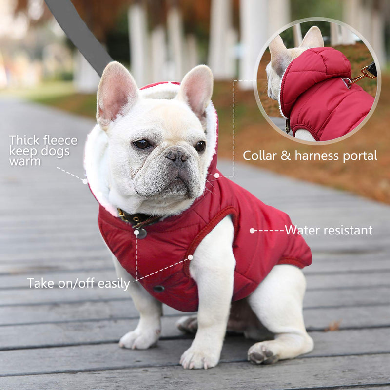 SAWMONG Dog Fleece Hoodie, Windproof Waterproof Dog Coat Fleece & Cotton Lined Warm Dog Jacket, Cold Weather Pet Apparel Clothes Vest for Small Medium Large Dog M: Length 12.6", Chest 15"-17.3" Red - BeesActive Australia