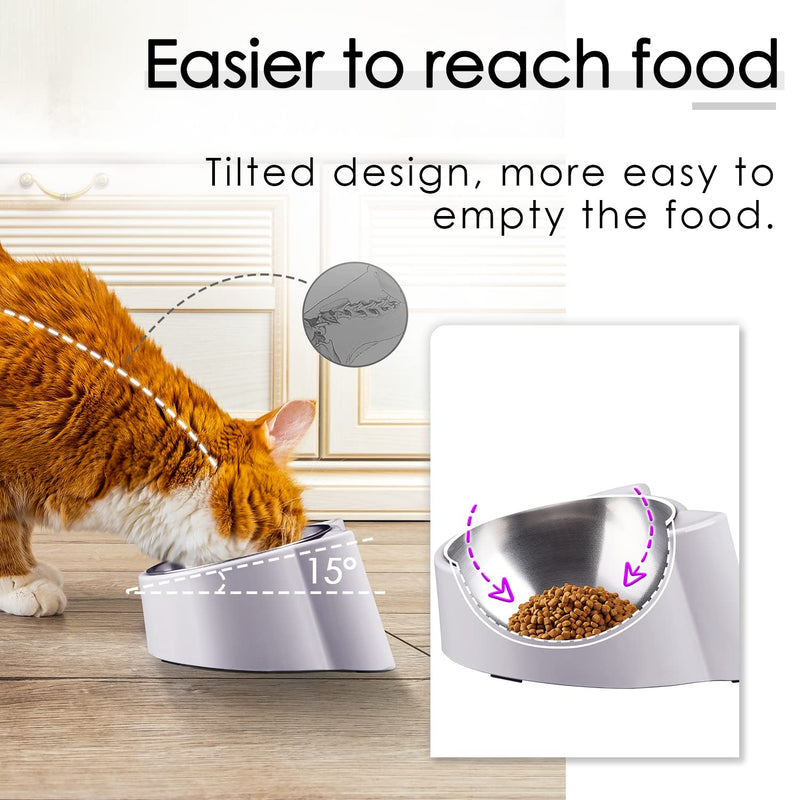 CATPRO Tilted Cat Food Bowls,15°Slanted Cat Feeder Bowl Orthopedic Cat Bowl Anti-Vomiting Spill Proof Raised Cat Food Bowl Stainless Steel Tilted Angled Cat Food Bowls Grey - BeesActive Australia