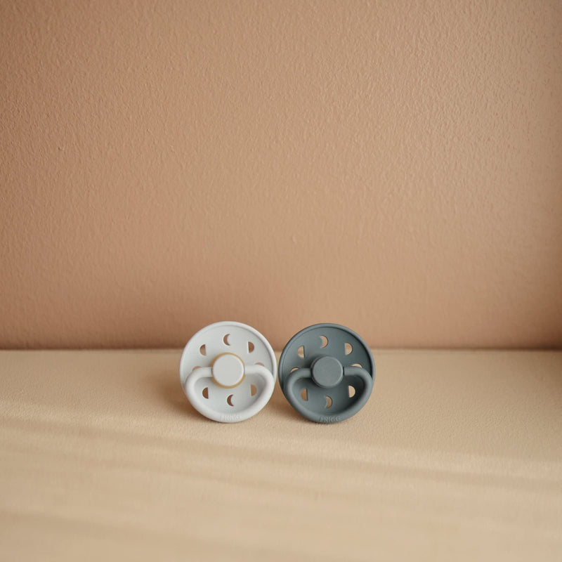 FRIGG Moon Natural Rubber Baby Pacifier | Made in Denmark | BPA-Free (Powder Blue/Slate, 6-18 Months) 2-Pack 6-18 Month Powder Blue/Slate - BeesActive Australia