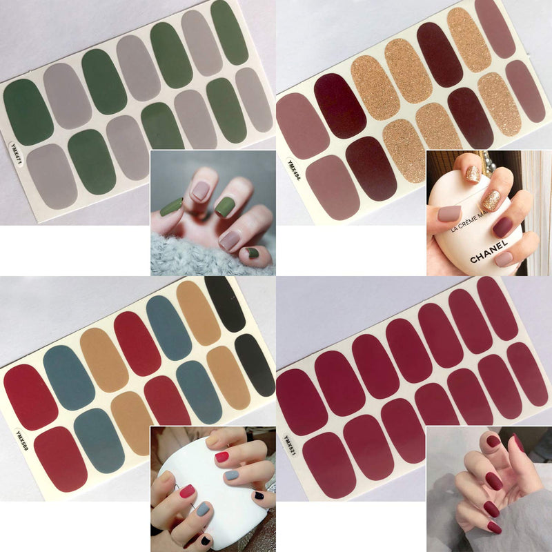 WOKOTO 20 Sheets Solid Color Nail Art Polish Wraps Stickers Strips Set with 1Pc Nail File Self-Adhesive Adhesive Nail Decals Manicure Tips KIT2 - BeesActive Australia