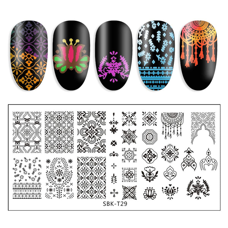 DANNEASY 6Pcs Nail Stamping Plate Set 1Nail Stamper 1Scraper 1Storage Bag Geometry Winter Design Nail Template Image Plate Manicure Stamp Kit Kit 1 - BeesActive Australia