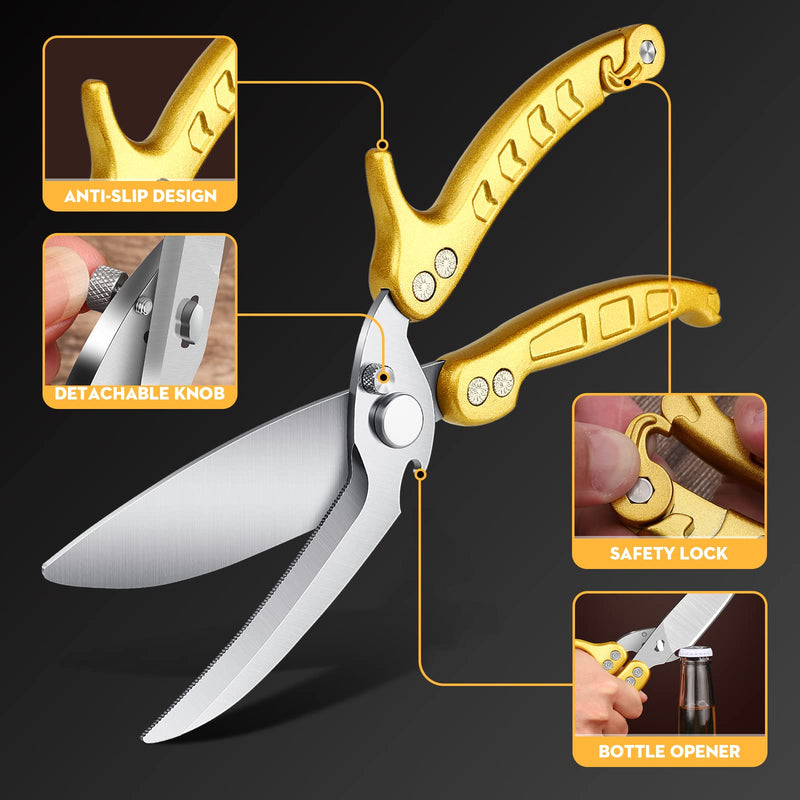 Poultry Shears, Germany Detachable Heavy Duty Kitchen Scissors, Golden Kitchen Shears With Knife Bottle Opener Gift Box, Multipurpose Kitchen Shears For Cooking Chicken Meat Turkey Thanksgiving Germany Detachable Poultry Shear - BeesActive Australia