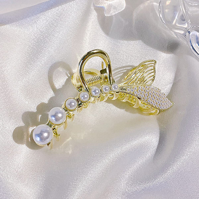 Hair Claw Clips for Women Large Pearl Jaw Clips Fashion Pearl Hair Clips Plastic Hair Catch for Thick or Fine Hair (2 Packs) 2 Packs - BeesActive Australia