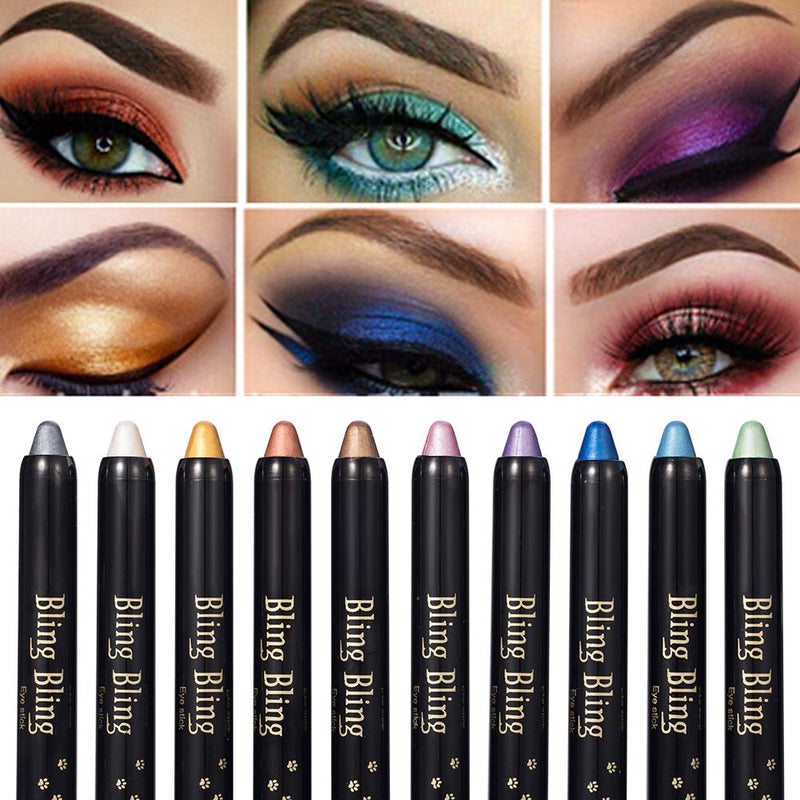 Eyeshadow Stick, Waterproof Eyeshadow, Eyeshadow Glitter, Eyeshadow Pencil, Ultra Pigmented Makeup Eye Shadow Powder Long Lasting Eye Shadow Pen Set 10 Colors - BeesActive Australia