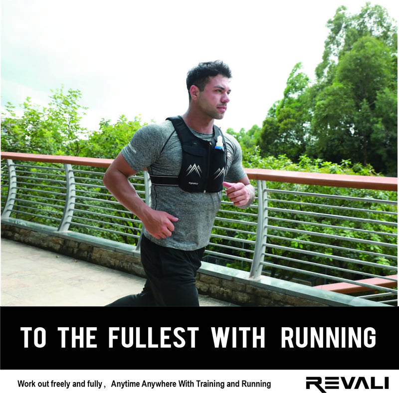 REVALI Running Vest, USA Original Patent, Zip Reflective Vests with Leakproof 500ml Water Bottle, Adjustable Waistband & Breathable Materials, Chest Gear Phone Holder for Men/Women, Running or Cycling Gray - BeesActive Australia