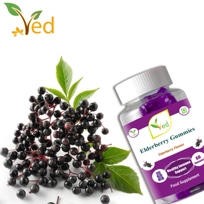 Ved Elderberry Gummies; EDB Chews Elderberry Flavour with Vitamin C and Zinc, Raw Unfiltered Elderberry Gummies, Vegetarian Vegan Health Supplement for Adult - 60 Chews 30 Days� Supply - BeesActive Australia
