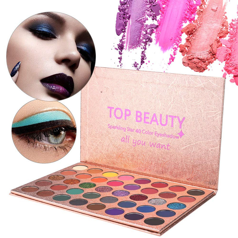 Top Beauty 40 Bright Colors Eyeshadow Palette, Matte and Shimmer Blending Eye Shadow Glitter Metallic Waterproof Smooth Powder Natural Brilliant Artist Eye Makeup Palettes - BeesActive Australia