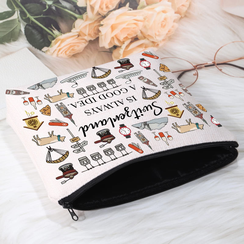 POFULL Swiss Mountains Gift Switzerland Is Always A Good Idea Cosmetic Bag Europe Trip Gift (Switzerland Is Always Cosmetic Bag) Switzerland Is Always Cosmetic Bag - BeesActive Australia
