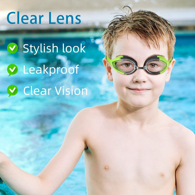 Keary Kids Swim Goggles for Toddler Kids Youth(3-12),Anti-Fog Waterproof Anti-UV Clear Vision Water Pool Goggles Clear Green & Blue(2 Pack) - BeesActive Australia