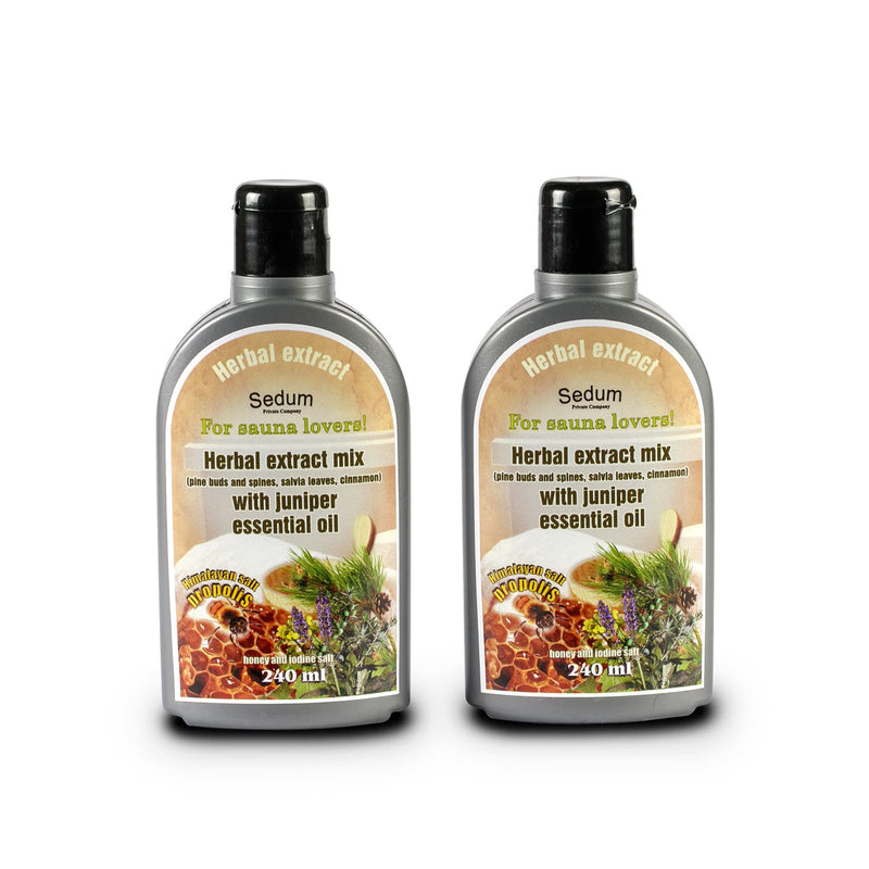Sedum Natural Herbal Extract for Sauna, Massage, Broom Soaking - Herbal Sauna Extract Mix (Pine Buds and spines, salvia Leaves, Cinnamon) with Juniper Essential Oil, Honey and Iodine Salt - 240ml Pine Buds and Spines, Salvia , Cinnamon, Juniper - BeesActive Australia
