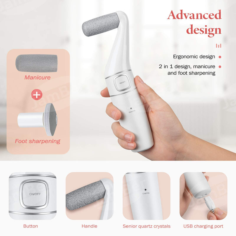 Foot Scraper Electric Callus Remover, JamBer Foot Care Pedicure, Professional Foot Scrubber Pedicure Tools With 2 Rollers for Cracked Heels, Dead Skin, Manicure Polishing - BeesActive Australia