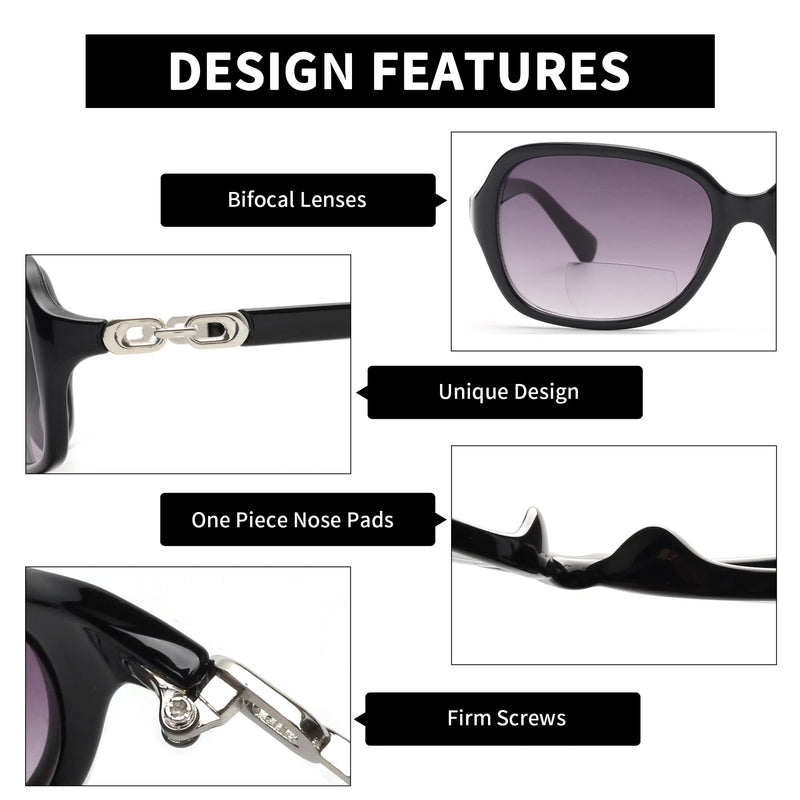 JM Classic Bifocal Reading Sunglasses for Women Vintage Reader Glasses Outdoor UV Protection Black(200836) 3.0 x - BeesActive Australia