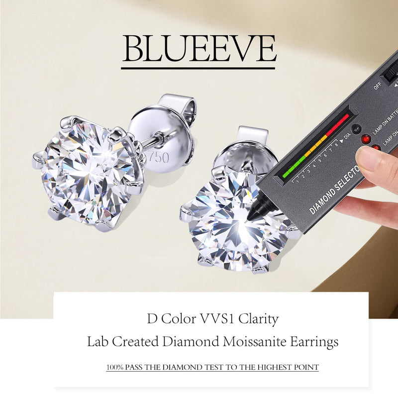 Blueeve 1-2.4ct Moissanite Stud Earrings for Women, Round D Color VVS1 Clarity Lab Created Diamond Earrings 18K White Gold Vermeil Crown Setting Solitaire Moissanite Earrings for Women Jewelry Gifts 6.0mm, 1.6ct tw - BeesActive Australia