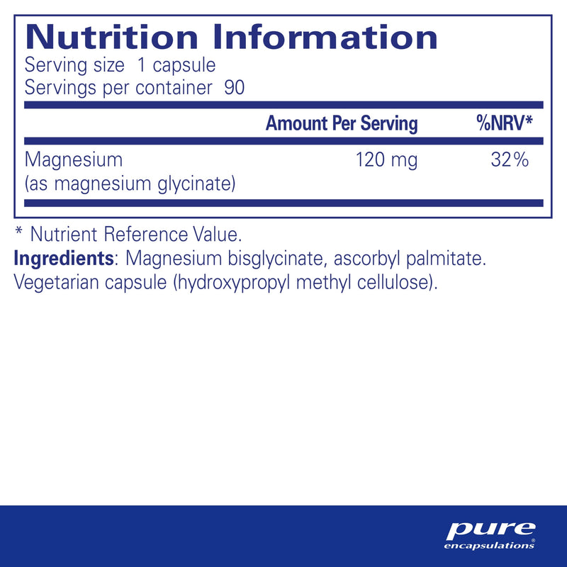 Pure Encapsulations - Magnesium (Glycinate) 120mg - Bioavailable Magnesium Chelate Tiredness and Fatigue Supplement - 90 Capsules 90 Count (Pack of 1) - BeesActive Australia