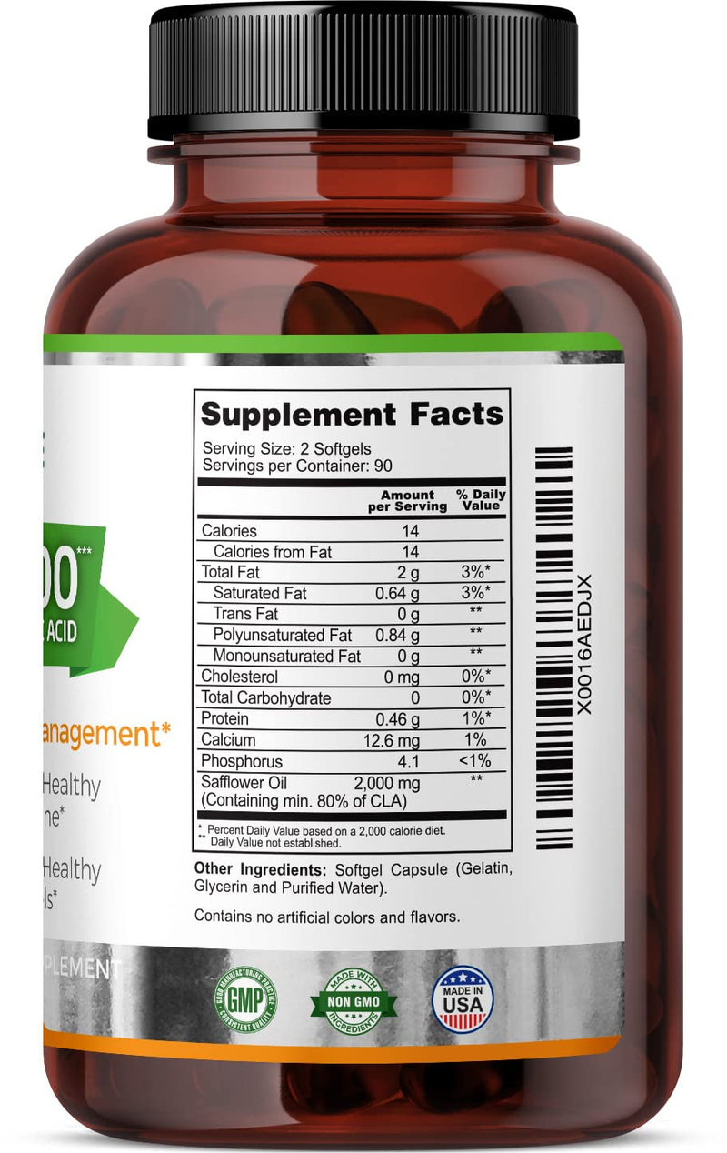 Zazzee Naturals CLA 2000, 180 Softgels, 2000 mg per Serving, Concentrated and Standardized High-Potency Conjugated Linoleic Acid, 60 Day Supply, Lab-Tested, Non-GMO and Made in The USA - BeesActive Australia